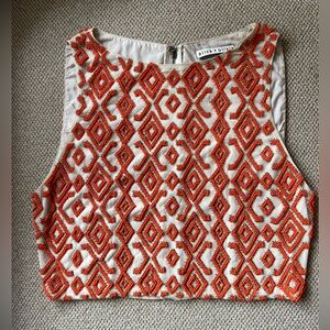 Alice + Olivia Vibrant Orange Beaded Crop Top